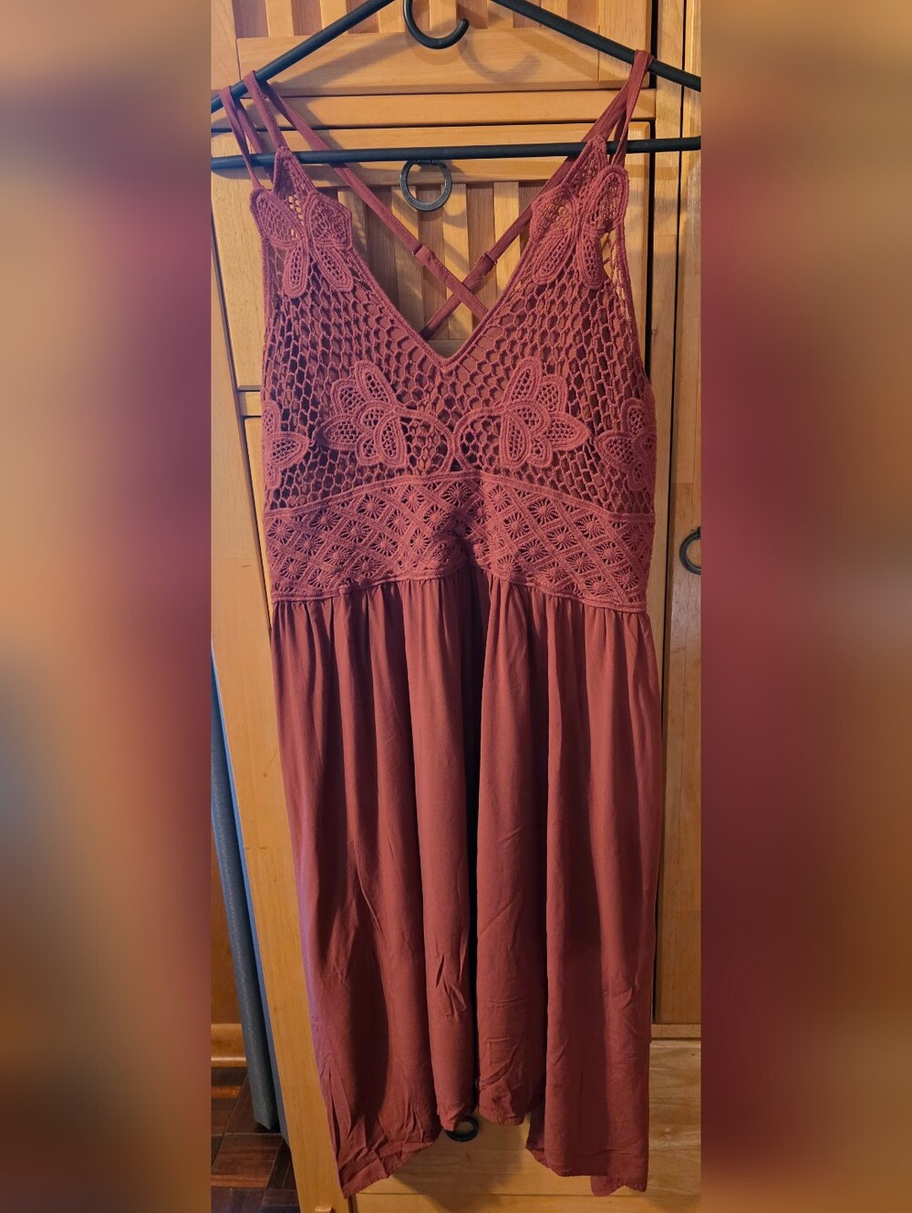 Maurices Rust Crochet Bodice Maxi Dress Skirt